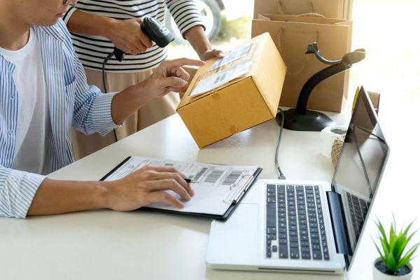 E-commerce retailer checking parcels