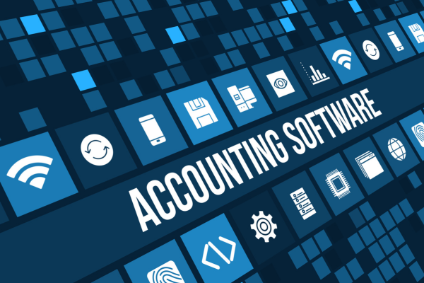'accounting software' written on a screen with logos of tools