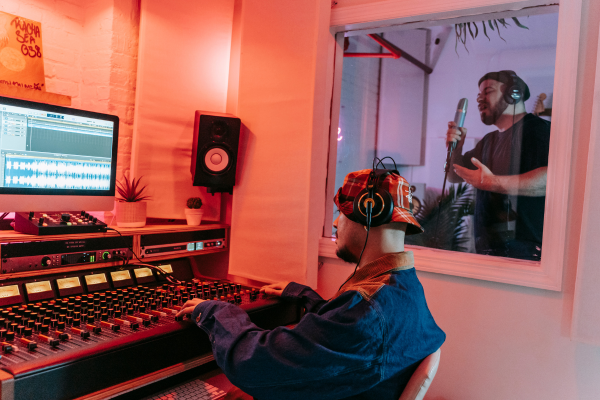 Artists in a music recording studio